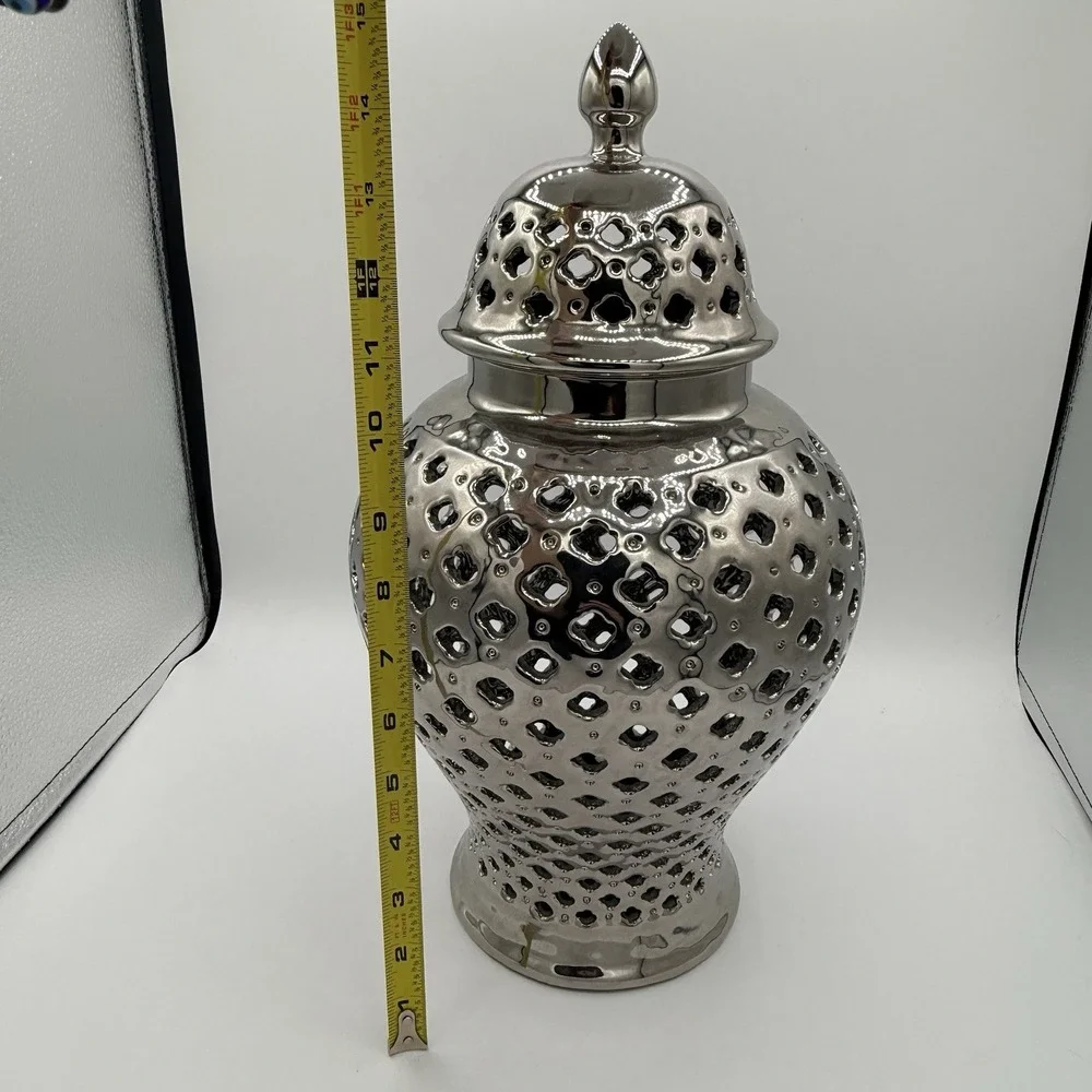 Silver Pierced Ceramic Ginger Jar 13